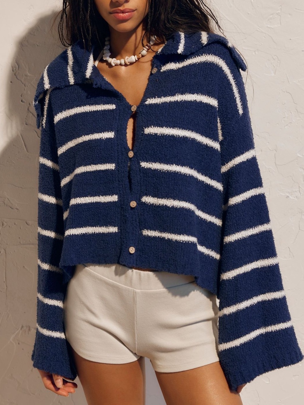 Free People Cozette Sweater Cardigan Sugar Sea Combo M